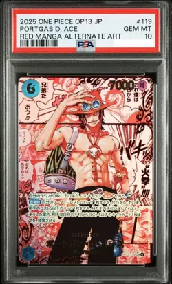 PSA 10 Ace Red OP13-119 Manga Alt Art SEC Carrying on His Will One Piece Card JP - Image 1