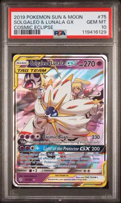 2019 Solgaleo and Lunala GX #75 PSA 10 Pokemon Cosmic Eclipse Sun & Moon FA - Image 1