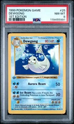 1999 POKEMON BASE SET 1ST EDITION #25 DEWGONG PSA 8 NM-MT WOTC FREE SHIPPING - Image 1