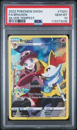 PSA 10 - 2022 POKEMON SWORD & SHIELD SILVER TEMPEST TG01 FULL ART/BRAIXEN - Image 1