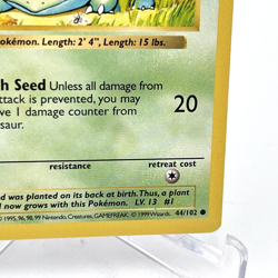 1st Edition Bulbasaur 44/102 Base Set SHADOWLESS 1999 Pokemon Card TCG - Image 5