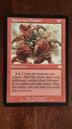 Aggravated Assault Onslaught EX/LP 185/350 MTG Magic the Gathering Rare - Image 1