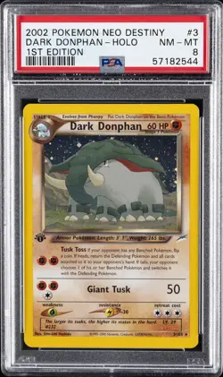 2002 POKEMON NEO DESTINY 1ST ED #3 DARK DONPHAN-HOLO PSA 8 - Image 1