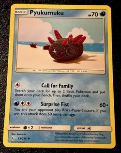 Pyukumuku 53/214 NM Non Holo Sun Moon Asako Ito Crocheted Art Pokemon Card! - Image 1