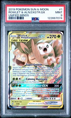 ROWLET & ALOLAN EXEGGUTOR GX 1/236 PSA 9 UNIFIED MINDS POKEMON CARD ENGLISH - Image 1