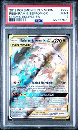 RESHIRAM & ZEKROM GX 222/236 PSA 9 COSMIC ECLIPSE TAG TEAM POKEMON CARD ENGLISH - Image 1