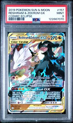 RESHIRAM & ZEKROM GX 157/236 PSA 9 COSMIC ECLIPSE TAG TEAM POKEMON CARD ENGLISH - Image 1