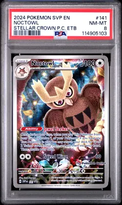 2024 POKEMON SVP EN-SV BLACK STAR PROMO #141 NOCTOWL PSA 8 - Image 1