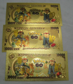 3 Pokemon Go Nippon Ginko 10K Yen Novelty 24K Gold Foil Plated Note Bill Pikach - Image 5