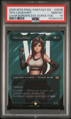 2025 MTG FINAL FANTASY CHARACTER BORDERLESS-SURGE FOIL TIFA LOCKHART PSA 10 - Image 1