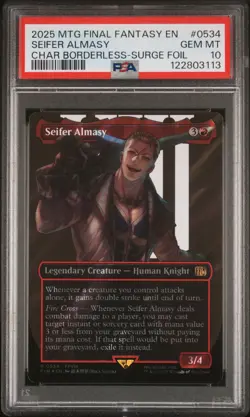 2025 MTG FINAL FANTASY CHARACTER BORDERLESS-SURGE FOIL SEIFER ALMASY PSA 10 - Image 1