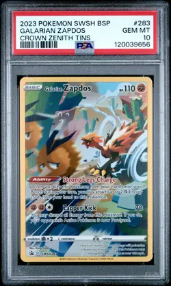 2023 POKEMON SWSH BLACK STAR PROMO CROWN ZENITH TINS #283 GALARIAN ZAPDOS PSA 10 - Image 1