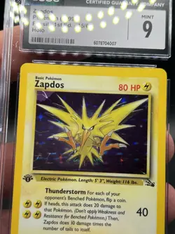 1999 Fossil - Pokemon 1st Edition #15/62 Zapdos CGC 9 - Image 2