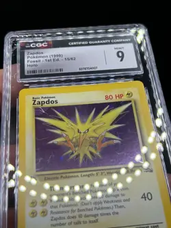 1999 Fossil - Pokemon 1st Edition #15/62 Zapdos CGC 9 - Image 3