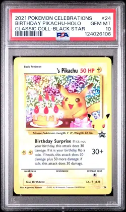 2021 POKEMON CELEBRATIONS CLASSIC COLL #24 BIRTHDAY PIKACHU-HOLO PSA 10 - Image 1