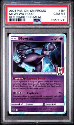 2021 POKEMON INDONESIAN SM PROMO KFC CHAKI KIDS MEAL #184 MEWTWO-HOLO PSA 10 - Image 1