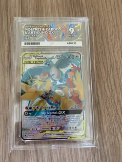 Pokemon 2019 Sun & Moon Hidden Fates Moltres Zapdos Articuno GX #66/68 Ace 9 - Image 1
