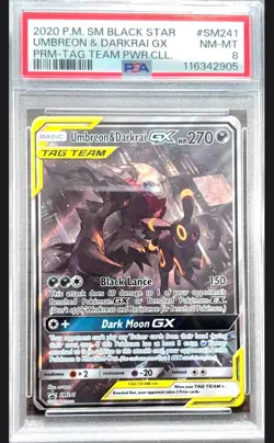 2020 Pokemon Sun and Moon Umbreon & Darkrai GX Black Star Promo #SM241 PSA 8 - Image 1
