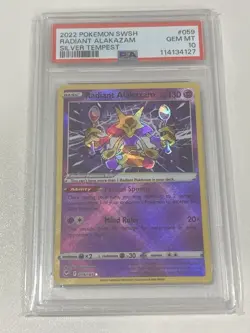 PSA 10 GEM MINT Radiant Alakazam 059/195 Silver Tempest Pokemon Card - Image 1