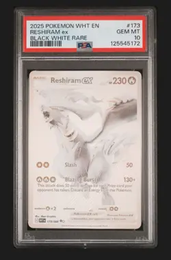 2025 POKEMON WHT EN-WHITE FLARE BLACK WHITE RARE #173 RESHIRAM EX PSA 10 - Image 1
