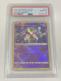 PSA 10 GEM MINT Radiant Alakazam 059/195 Silver Tempest Pokemon Card - Image 1