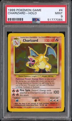 1999 Pokemon Base Set Charizard Holo PSA 9 Unlimited Card 4/102 - Image 1