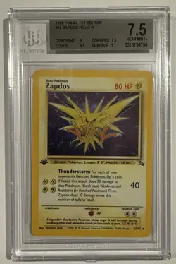 NM+ 1999 Zapdos 1st edition 15/62 Fossil Holo pokemon card BGS 7.5 - Image 1