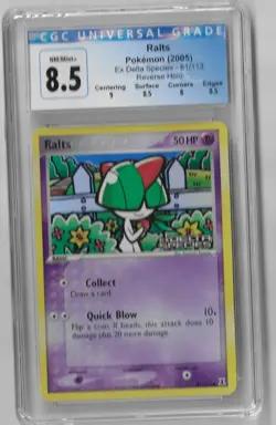 CGC Graded 8.5 NM/Mint+ Ralts 81/113 Ex Delta Species  Reverse Holo Pokemon Card - Image 1