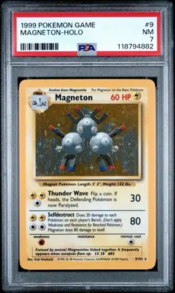 PSA 7 Magneton 9/102 Base Set Rare Holo Pokemon Card WOTC 1999 - Near Mint - Image 1