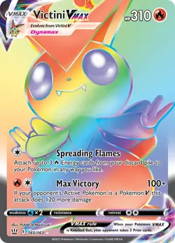 Victini Vmax 165/163 Battle Styles NM Full Art Secret Rainbow Rare Pokemon Card - Image 1