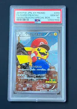 2016 Pokemon Mario Poncho Pikachu Full Art 294/XY-P PSA 10 Special Box - Image 1
