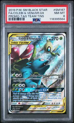 Pokemon TCG Celebi & Venusaur GX SM167 Tag Team Black Star Promo NEAR MINT PSA 8 - Image 1