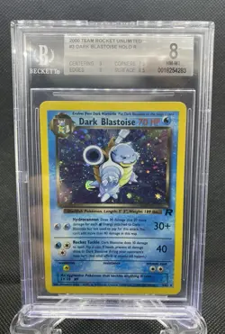 2000 Pokemon Team Rocket Unlimited Dark Blastoise Holo Rare 3/82 BGS 8 NM-MT - Image 1