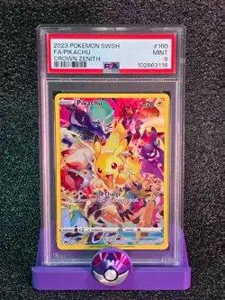 2023 POKEMON SWORD & SHIELD CROWN ZENITH #160 FULL ART/PIKACHU PSA 9 - Image 1