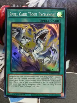 Yugioh Spell Card "Soul Exchange" Super Rare INFO-EN100 1st Ed Near Mint - Image 1