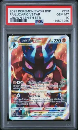 2023 POKEMON SWSH BSP CROWN ZENITH ETB PROMO #291 FULL ART/LUCARIO VSTAR PSA 10 - Image 1