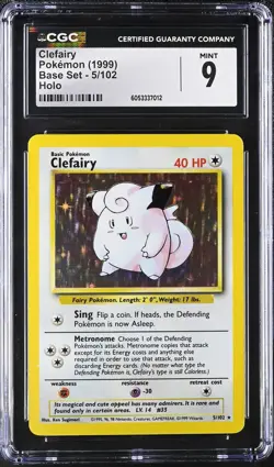 CGC 9 MINT Clefairy 1999 Base 5/102 Holo Pokemon Card psa - Image 1