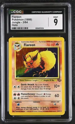 CGC 9 MINT Flareon 1999 Jungle 3/64 Holo Pokemon Card psa - Image 1