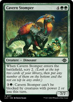 Cavern Stomper 177 LCI Green Foil Dinosaur Scry MTG 2023 David Szabo - Image 1
