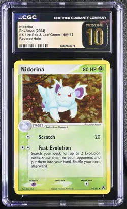 CGC 10 PRISTINE Nidorina EX Fire Red & Leaf Green 40/112 Reverse Holo Pokemon - Image 1