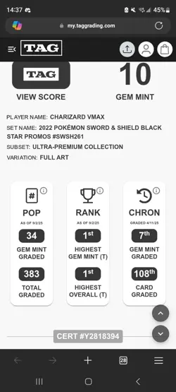 2022 Pokemon SWSH261 Charizard VMAX Full Art Rare Ultra Premium #261 Tag 10 #1 - Image 3