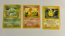 Pokemon Tcg Lot 3x Red Cheeks Pikachu Charmander Bulbasaur 1999 Vintage WOTC - Image 1