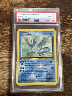 1999 PokÃ©mon TCG Articuno 1st Edition Holo Card 17/62 Fossil Non-Holo PSA 8 NM - Image 1