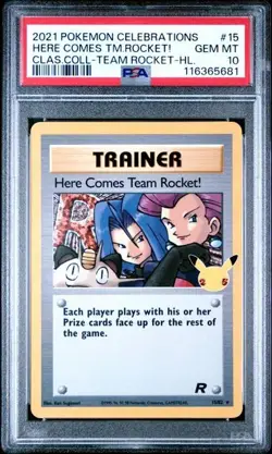 PSA 10 HERE COMES TEAM ROCKET CELEBRATIONS CLASSIC COLLECTION POKEMON GEM MINT - Image 1