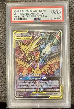 Pokemon PSA 10 Moltres Zapdos Articuno GX SM210 Hidden Fates ETB Black Star - Image 1