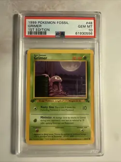 PokÃ©mon TCG Grimer Fossil, 1st Edition Common Card 48/62 PSA 10 GEM MT - Image 1