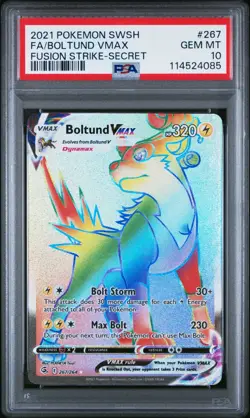 PSA 10 BOLTUND VMAX 267 FUSION STRIKE SECRET RAINBOW RARE SWORD & SHIELD POKEMON - Image 1