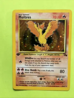 PokÃ©mon TCG Moltres Holo Rare Card 12/62 Fossil 1st Edition - Image 1
