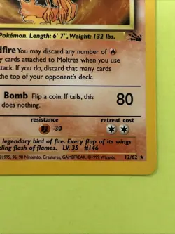 PokÃ©mon TCG Moltres Holo Rare Card 12/62 Fossil 1st Edition - Image 8