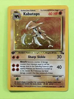 PokÃ©mon TCG Original Fossil Set Kabutops Card 9/62 1st Edition Rare Holo - Image 1